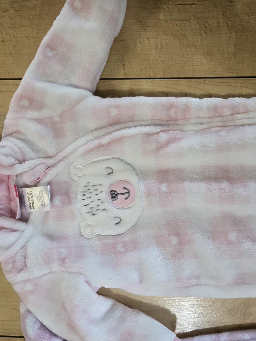 Baby Girls Soft Pink Plush Baby One-Piece Footie - Picture 3 of 5